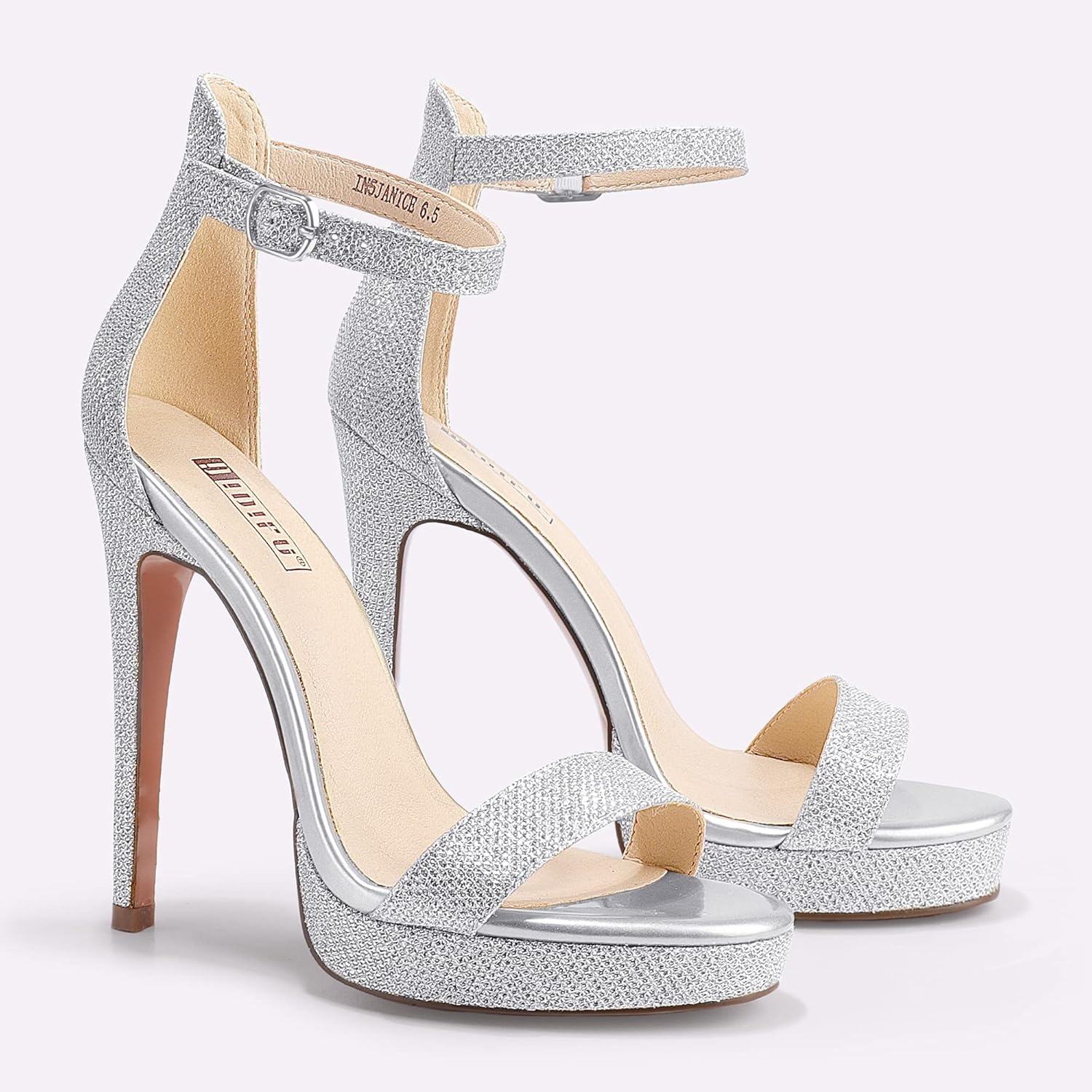 image:imageIDIFU Womens Stiletto High Heel Sandals Platform Open Toe Ankle Strap Dress Shoes for Women Bride Ladies in Wedding Bridal Party HomecomingSilver Glitter