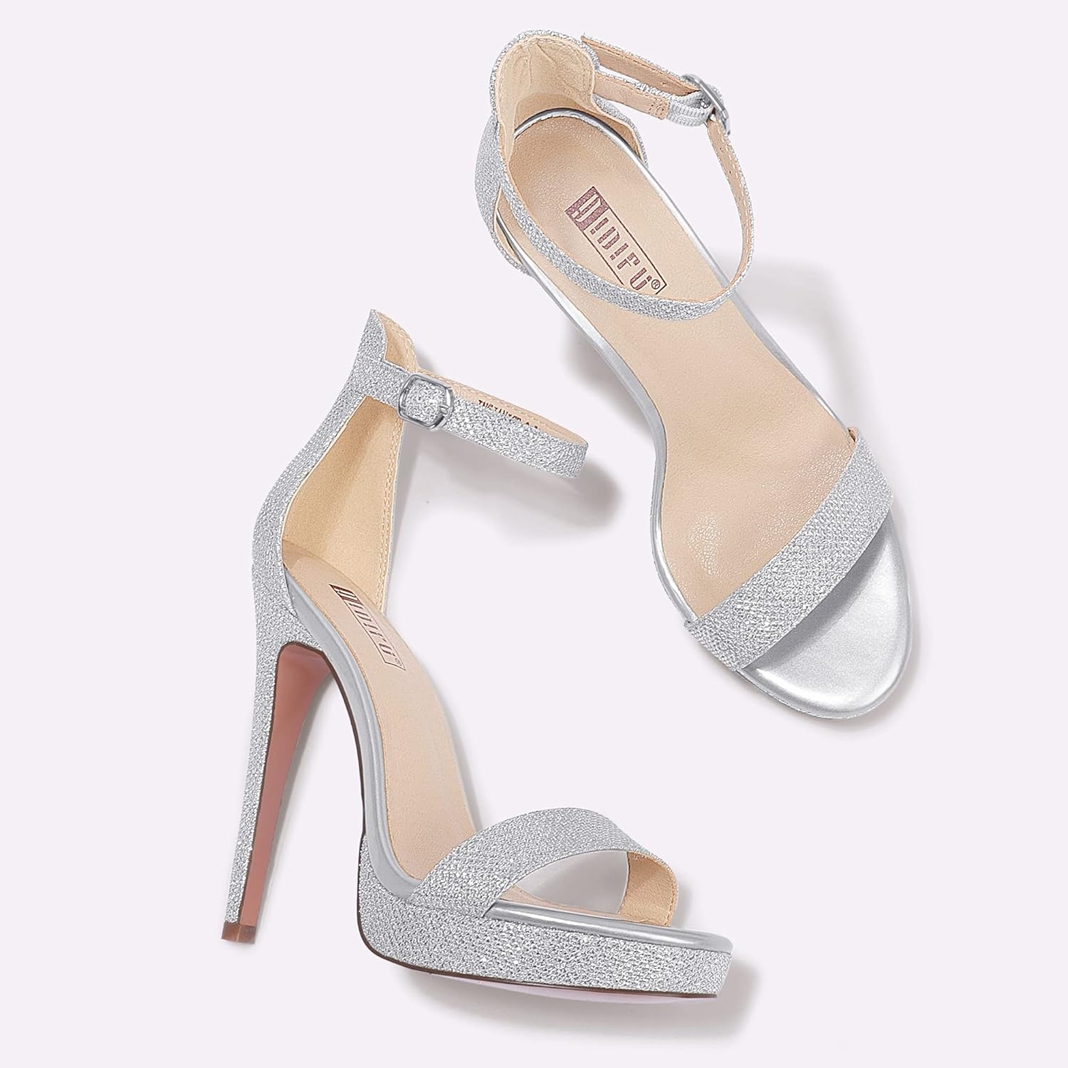 image:imageIDIFU Womens Stiletto High Heel Sandals Platform Open Toe Ankle Strap Dress Shoes for Women Bride Ladies in Wedding Bridal Party HomecomingSilver Glitter