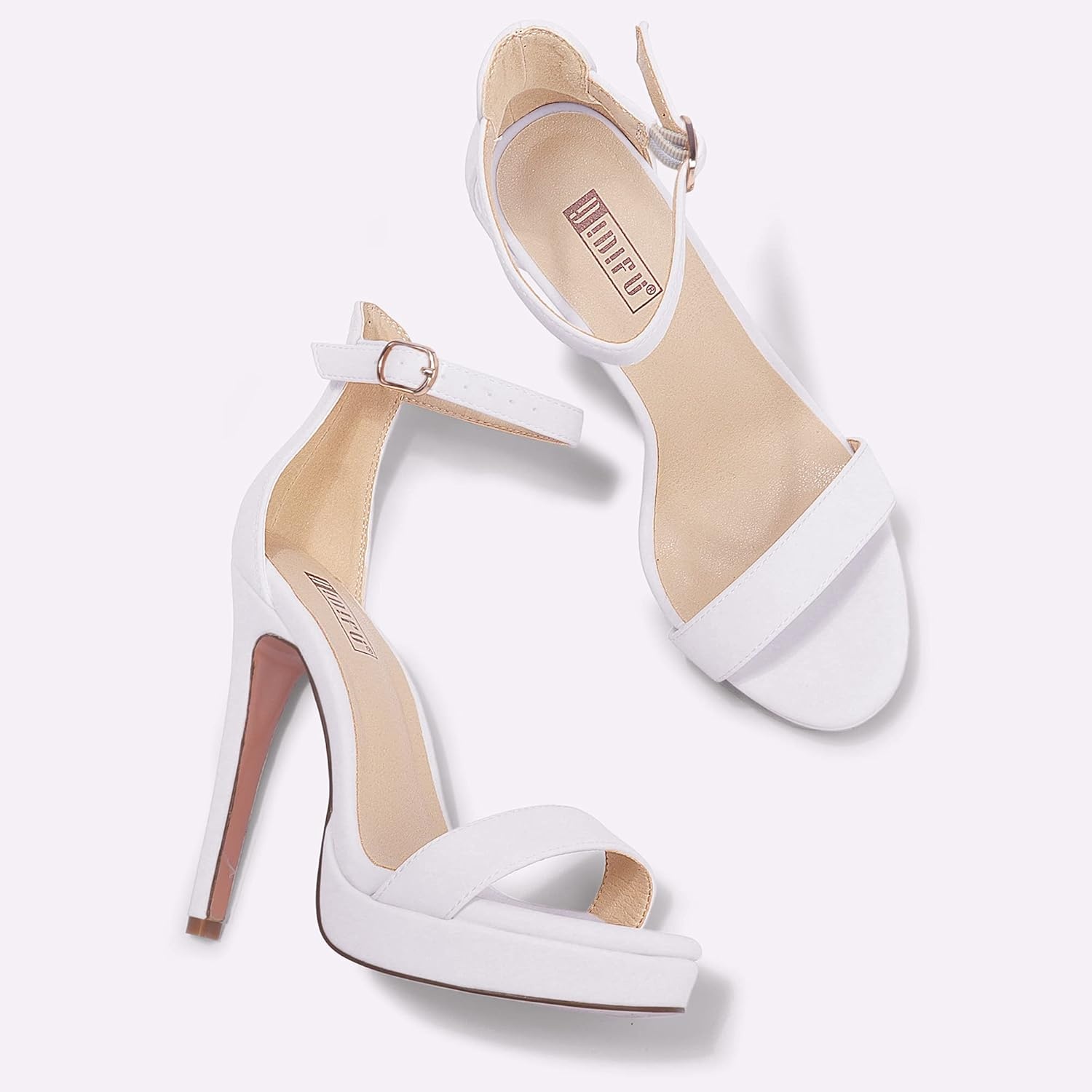 image:imageIDIFU Womens Stiletto High Heel Sandals Platform Open Toe Ankle Strap Dress Shoes for Women Bride Ladies in Wedding Bridal Party HomecomingWhite Pu