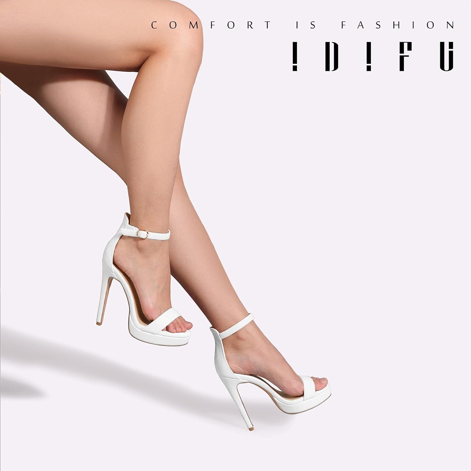 image:imageIDIFU Womens Stiletto High Heel Sandals Platform Open Toe Ankle Strap Dress Shoes for Women Bride Ladies in Wedding Bridal Party HomecomingWhite Pu