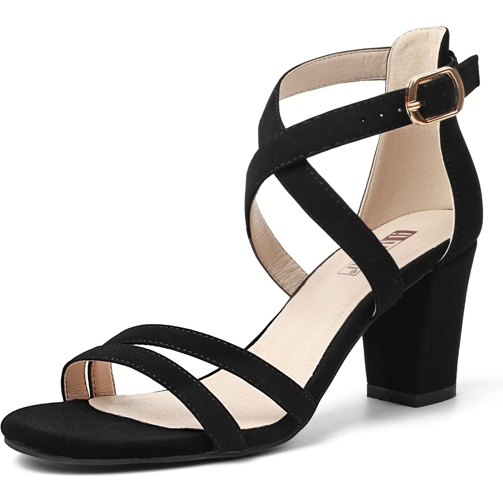 image:imageIDIFU Womens IN3 Gita Block Heel Open Toe Strappy Sandals Dress Shoes for Wedding Evening PromBlack Nubuck