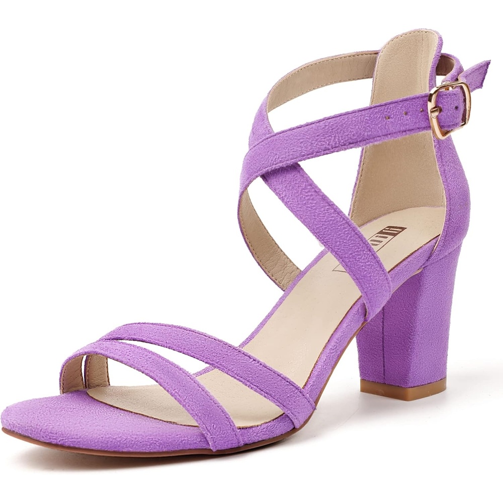 image:imageIDIFU Womens IN3 Gita Block Heel Open Toe Strappy Sandals Dress Shoes for Wedding Evening PromLilac Suede