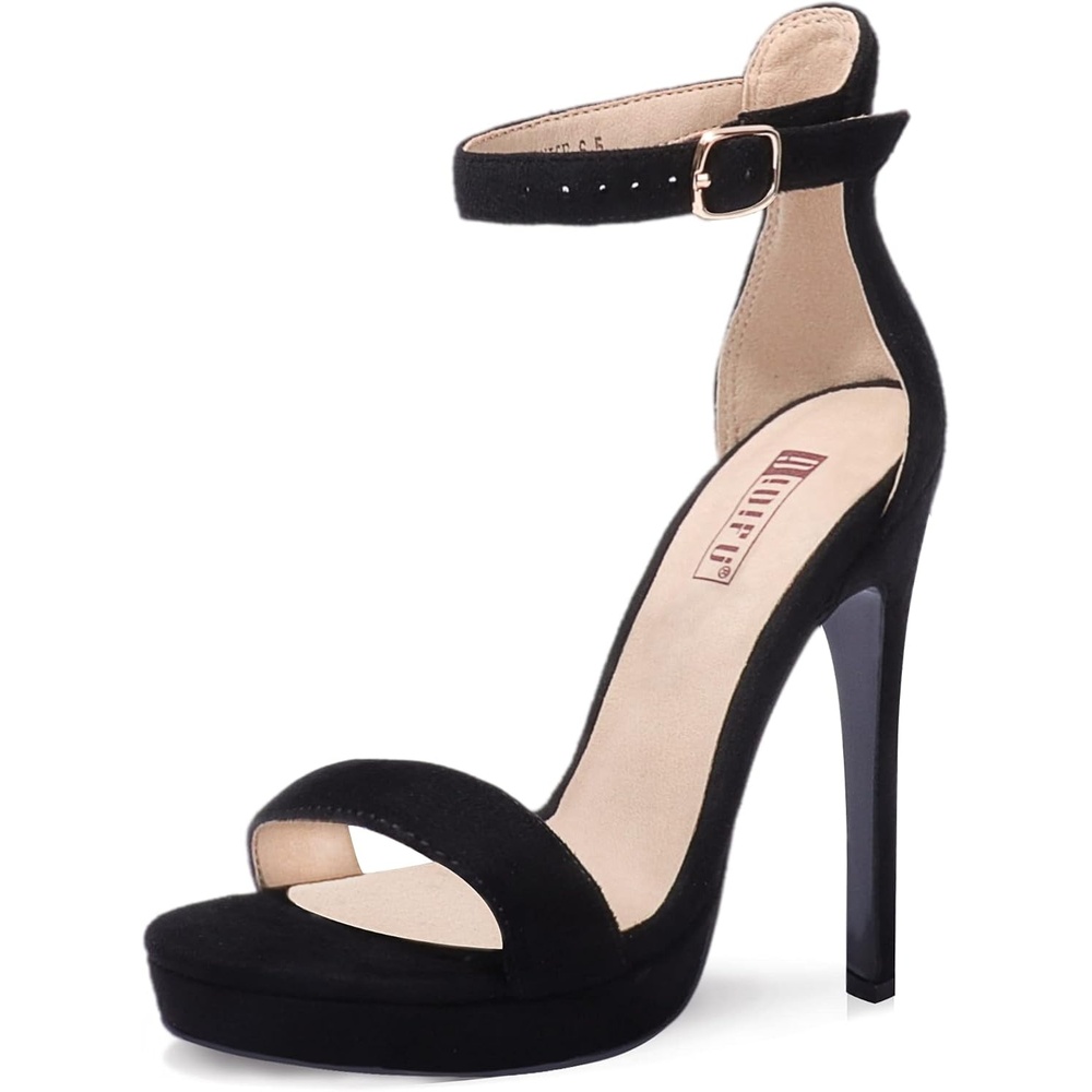 image:imageIDIFU Womens Stiletto High Heel Sandals Platform Open Toe Ankle Strap Dress Shoes for Women Bride Ladies in Wedding Bridal Party HomecomingBlack Suede