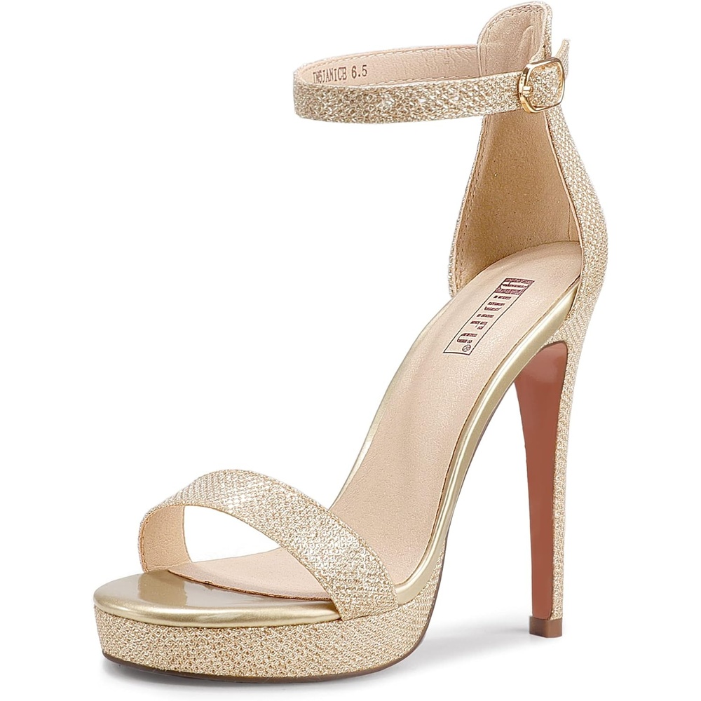 image:imageIDIFU Womens Stiletto High Heel Sandals Platform Open Toe Ankle Strap Dress Shoes for Women Bride Ladies in Wedding Bridal Party HomecomingGold Glitter