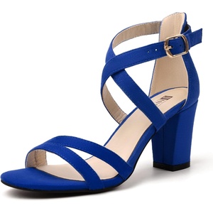image:imageIDIFU Womens IN3 Gita Block Heel Open Toe Strappy Sandals Dress Shoes for Wedding Evening PromRoyal Blue Suede
