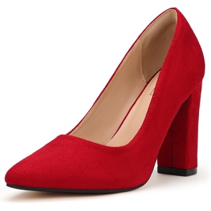 image:imageIDIFU Womens IN4 ChunkyHI Block High Heels Closed Pointed Toe Pumps Dress Office Shoes for WomenRed New