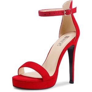 image:imageIDIFU Womens Stiletto High Heel Sandals Platform Open Toe Ankle Strap Dress Shoes for Women Bride Ladies in Wedding Bridal Party HomecomingRed Suede