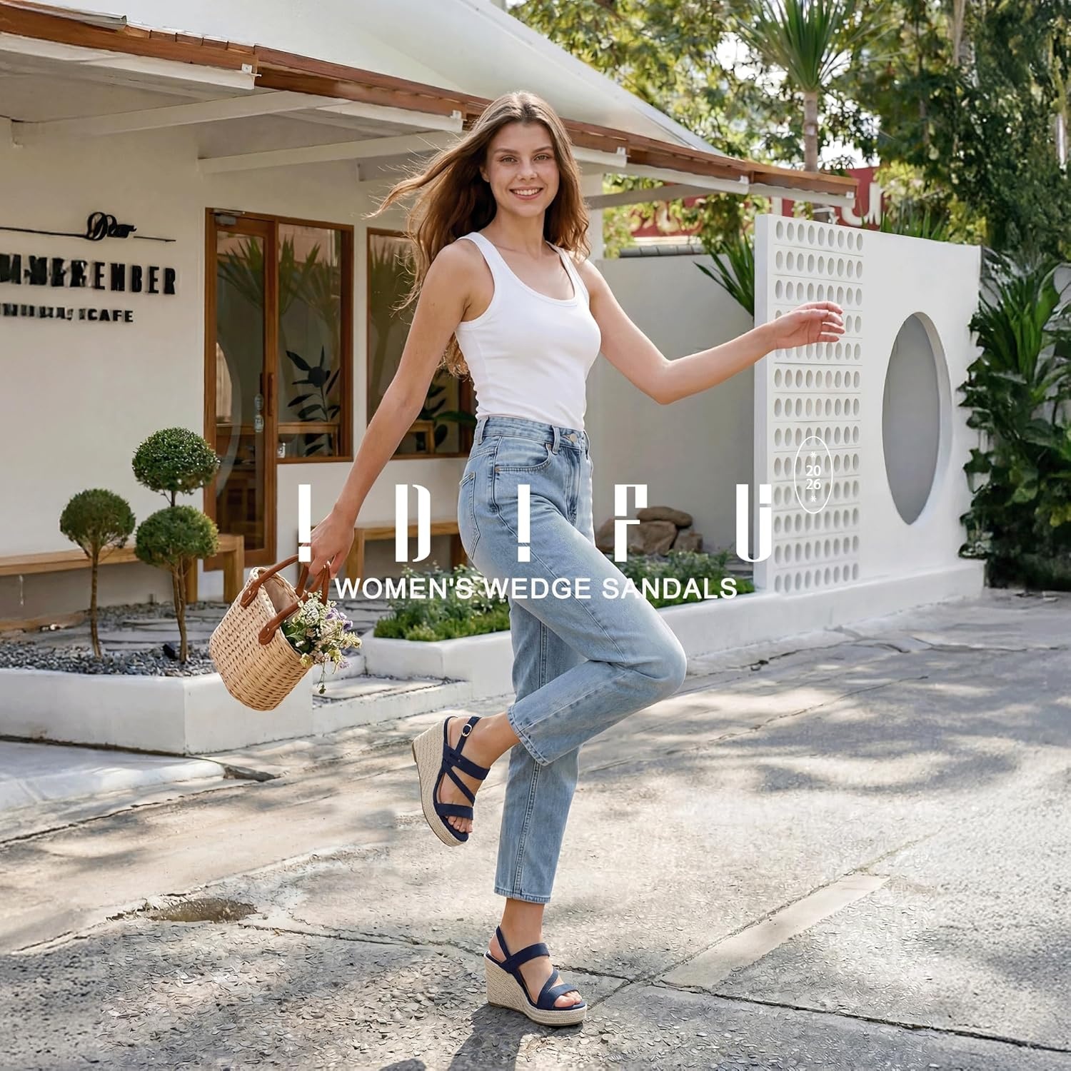 image:imageIDIFU IN4 Espadrille Wedge Sandals for Women Platform Wedges Heels Wedding Bridal Ladies Open Toe Dressy Sandals Comfortable Summer Ankle Strap Strappy High Heel WedgesNavy Blue Suede
