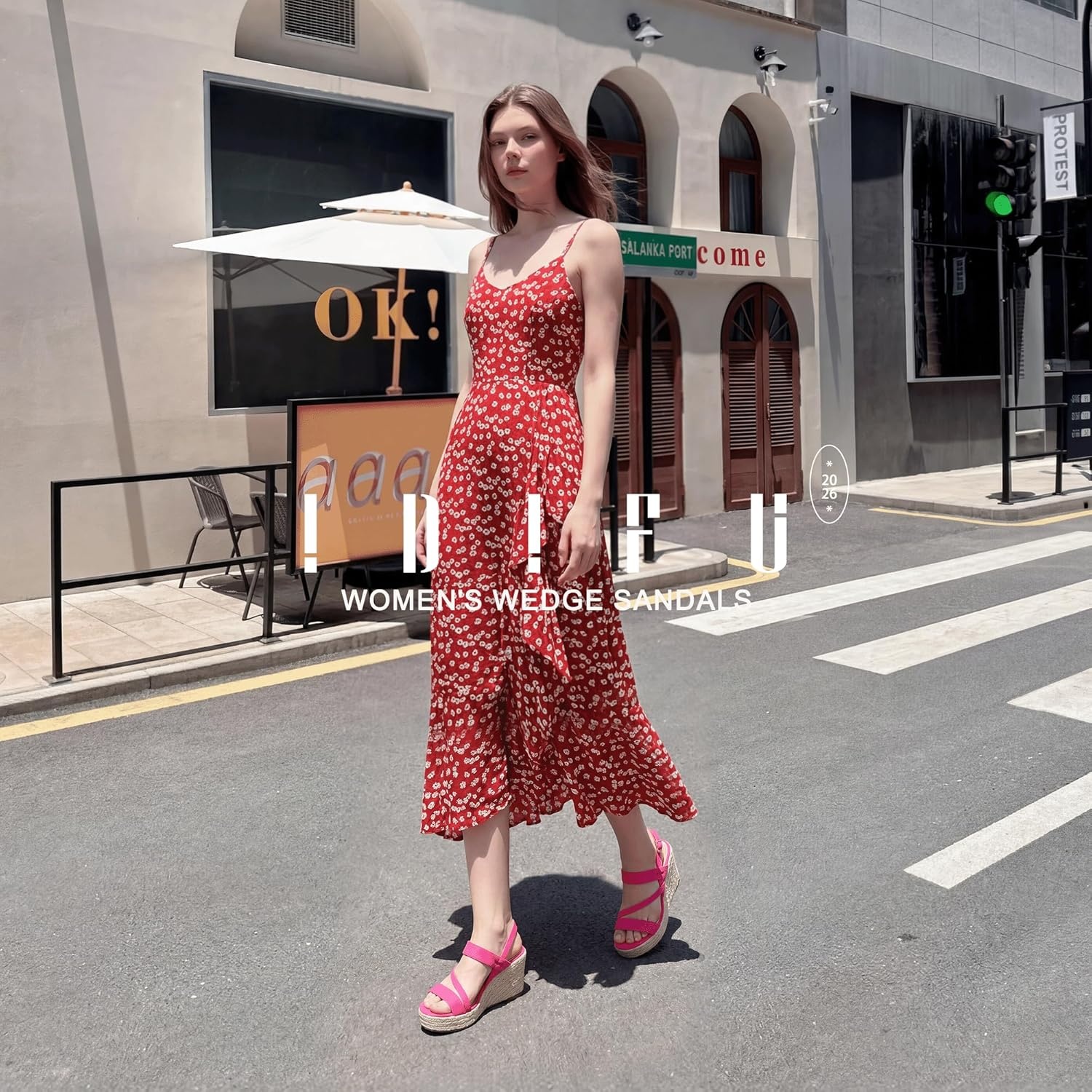 image:imageIDIFU IN4 Espadrille Wedge Sandals for Women Platform Wedges Heels Wedding Bridal Ladies Open Toe Dressy Sandals Comfortable Summer Ankle Strap Strappy High Heel WedgesHot Pink Suede