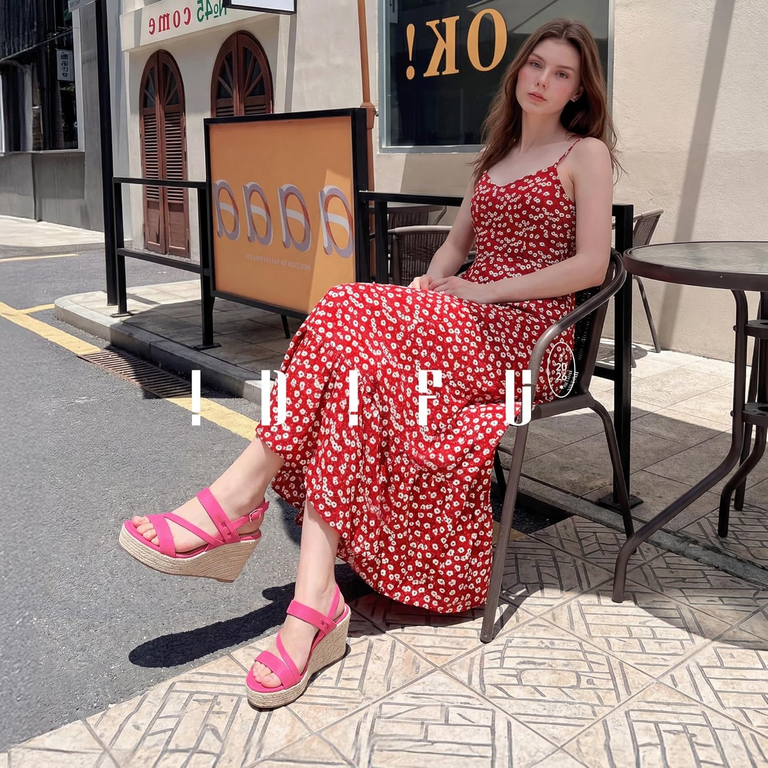 image:imageIDIFU IN4 Espadrille Wedge Sandals for Women Platform Wedges Heels Wedding Bridal Ladies Open Toe Dressy Sandals Comfortable Summer Ankle Strap Strappy High Heel WedgesHot Pink Suede