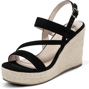 image:imageIDIFU IN4 Espadrille Wedge Sandals for Women Platform Wedges Heels Wedding Bridal Ladies Open Toe Dressy Sandals Comfortable Summer Ankle Strap Strappy High Heel WedgesBlack Suede