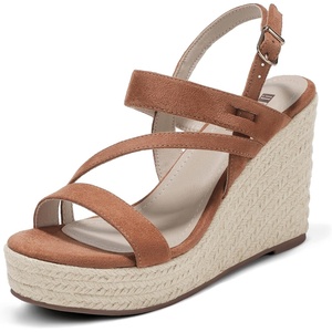 image:imageIDIFU IN4 Espadrille Wedge Sandals for Women Platform Wedges Heels Wedding Bridal Ladies Open Toe Dressy Sandals Comfortable Summer Ankle Strap Strappy High Heel WedgesBrown Suede