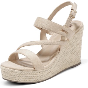 image:imageIDIFU IN4 Espadrille Wedge Sandals for Women Platform Wedges Heels Wedding Bridal Ladies Open Toe Dressy Sandals Comfortable Summer Ankle Strap Strappy High Heel WedgesNude Suede
